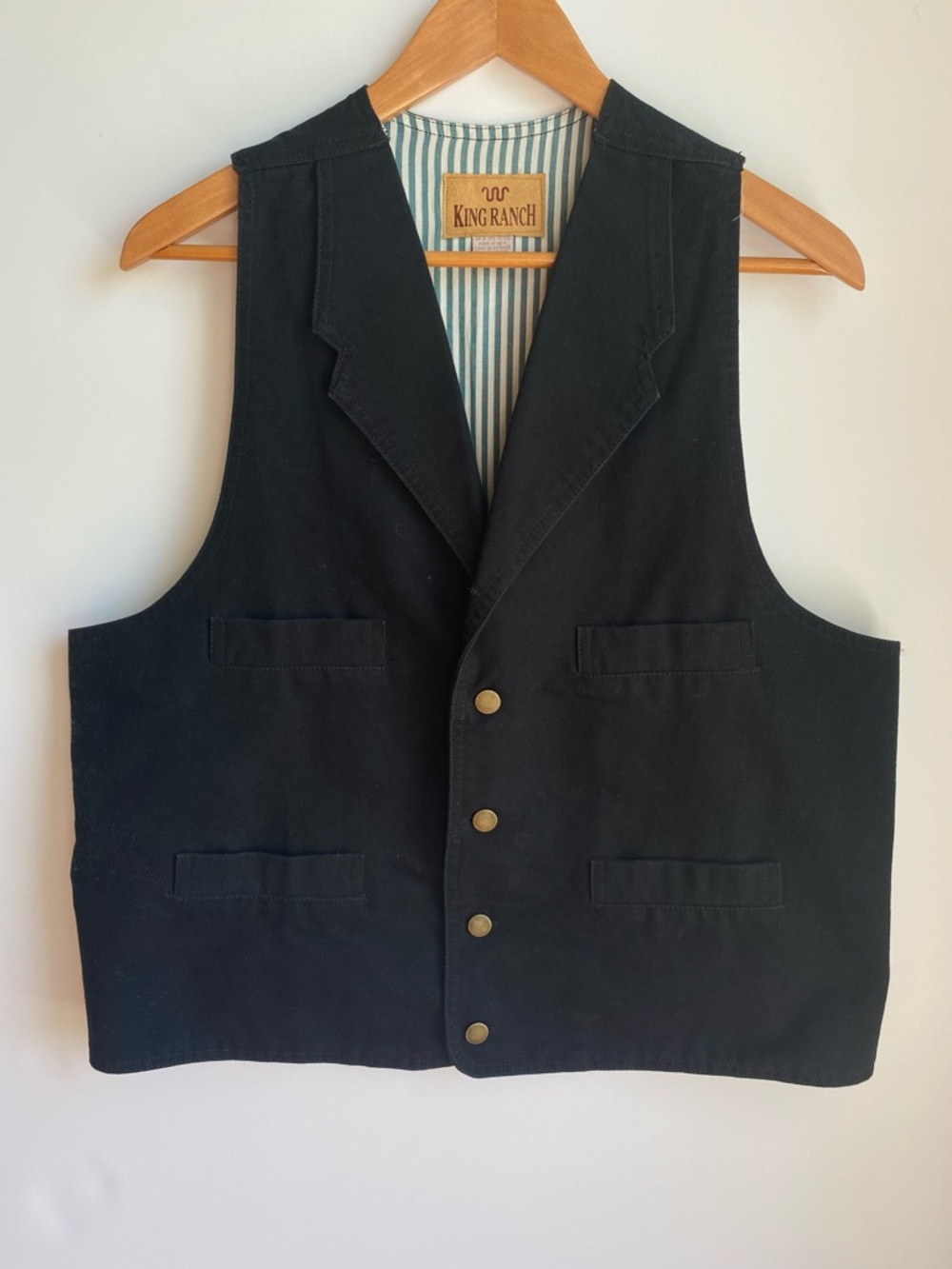 King Ranch 100% Cotton Canvas 4 Button Waistcoat Western Vest 4 Pockets Men’s L